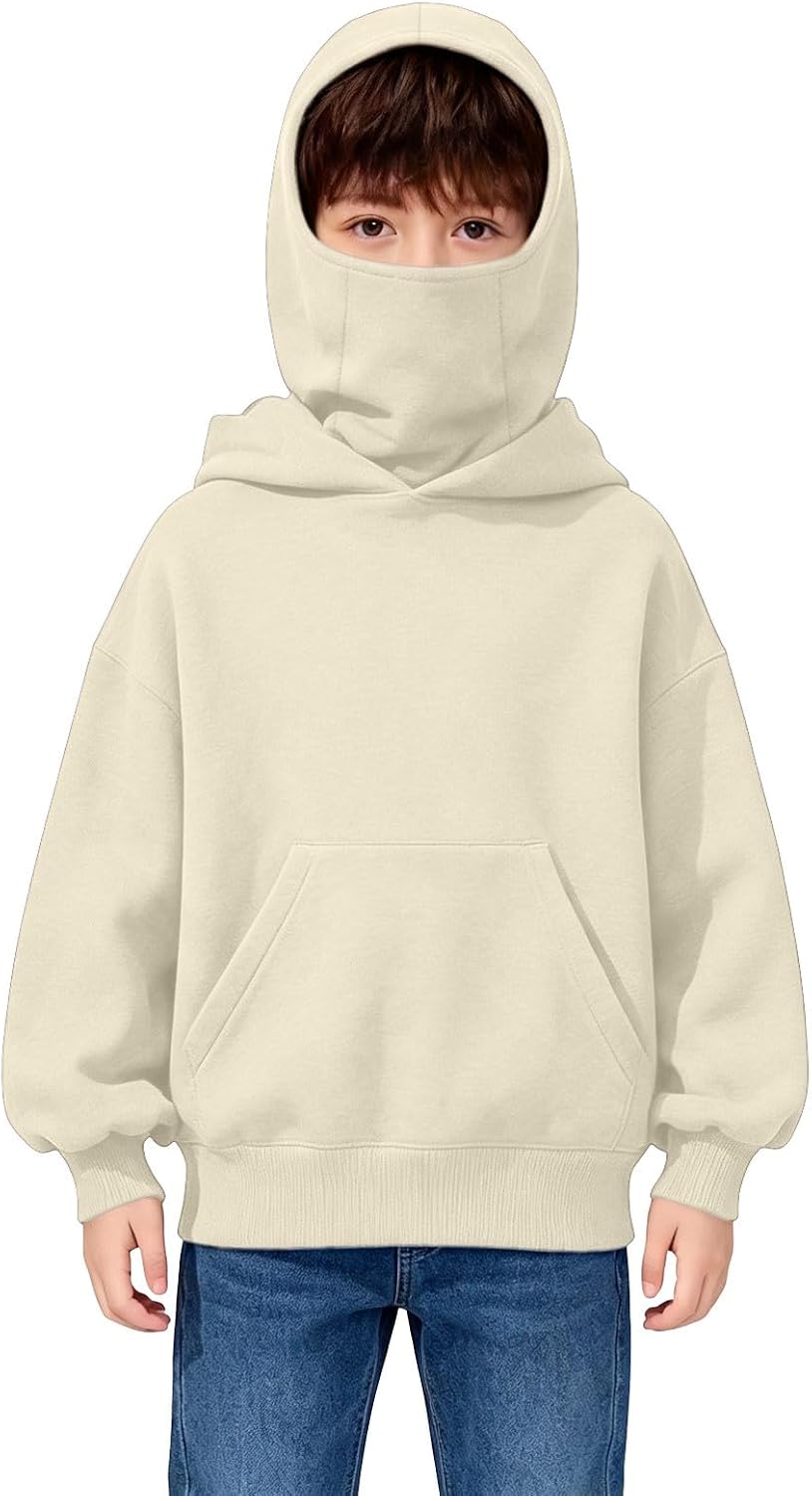 Kids Windproof Balaclava Zip Hoodie Fleece Sweatshirt Warm Winter Pullover