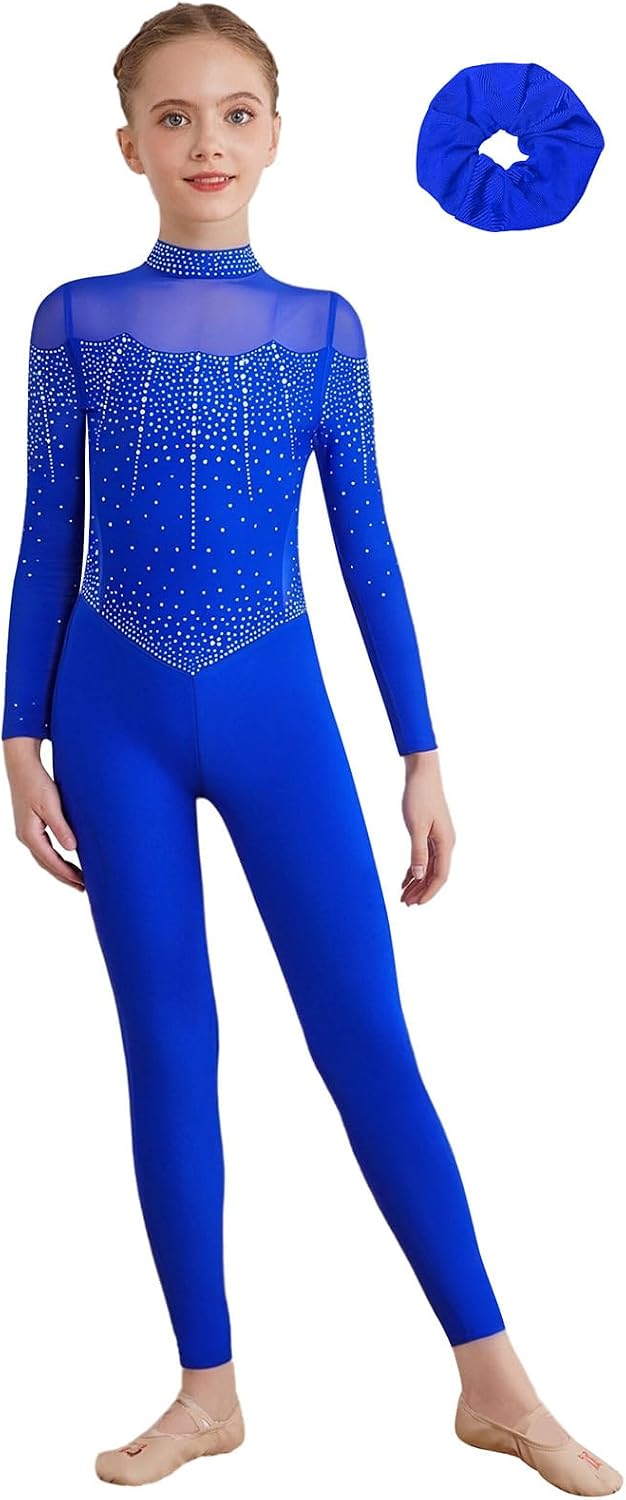 Kids Girls Figure Skating Leotards Tumbling Ballet Dance Jumpsuit with Hair Band Tank Unitard Outfits