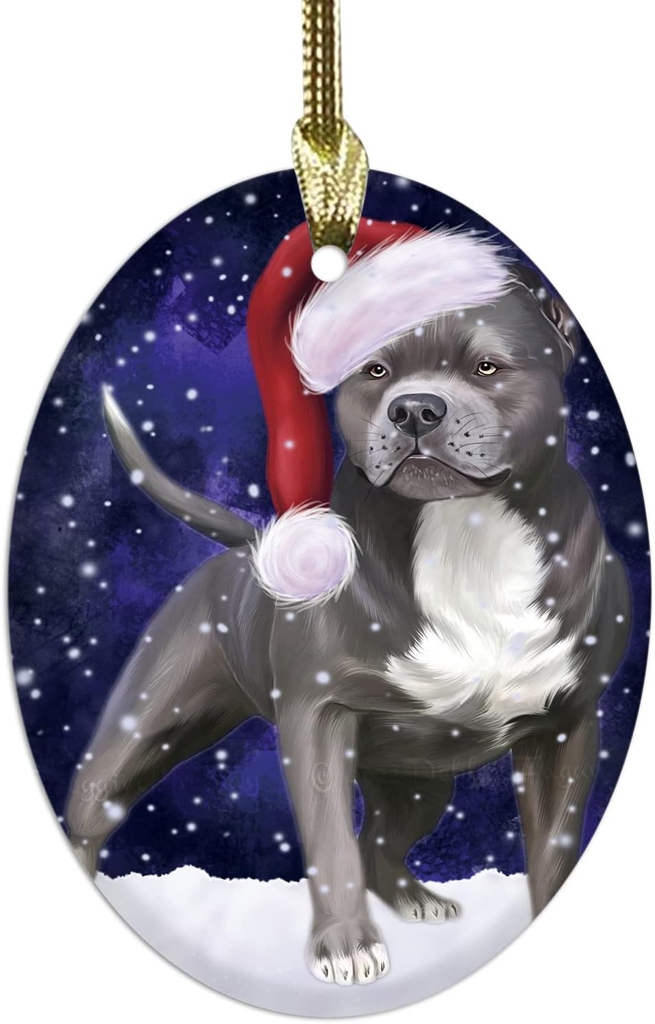 Let it Snow Pit Bull Dog Oval Glass Christmas Ornament- 3.75" x 2.75" Oval Pet Decorative Hanging Ornaments for Christmas X-mas Tree Decorations, OGO53182