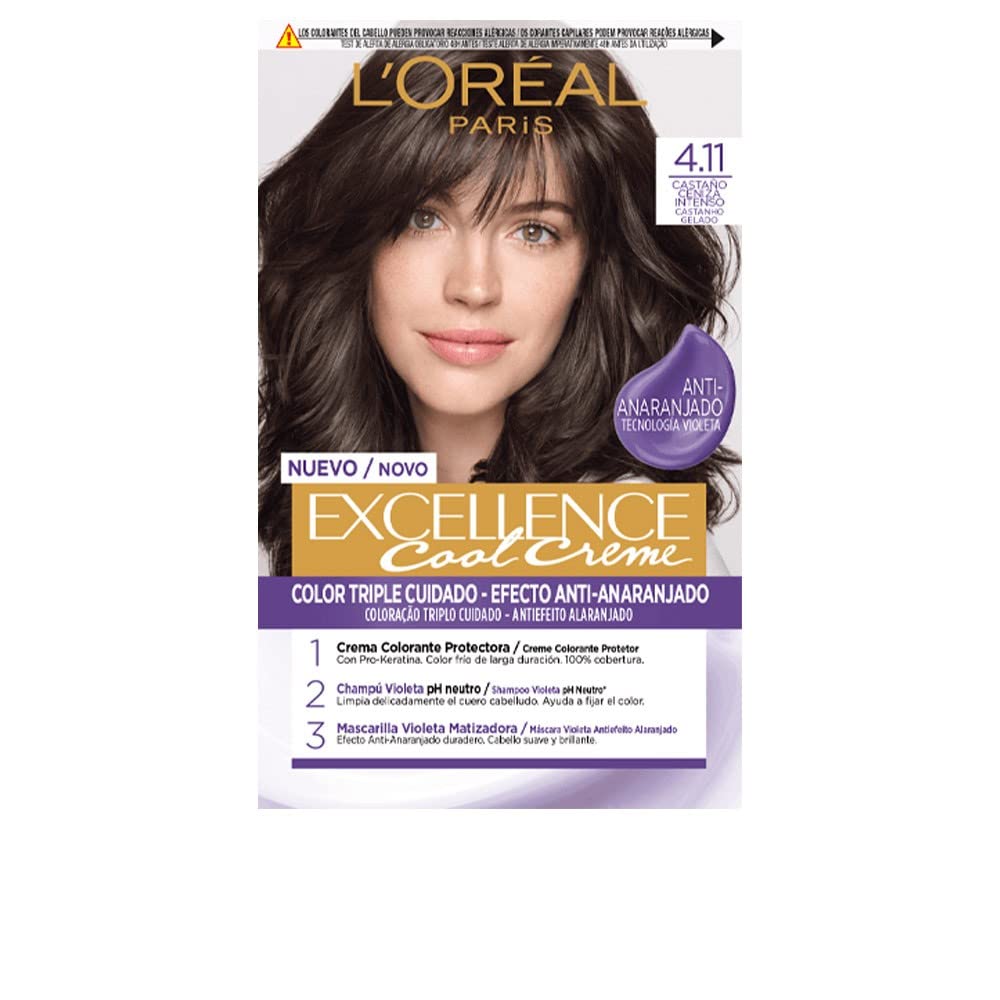 L'Oreal Paris Excellence Cool Creme Tinte Permanente, Tono 4.11 Castaño Ceniza Intenso, 260 g (Paquete de 1)