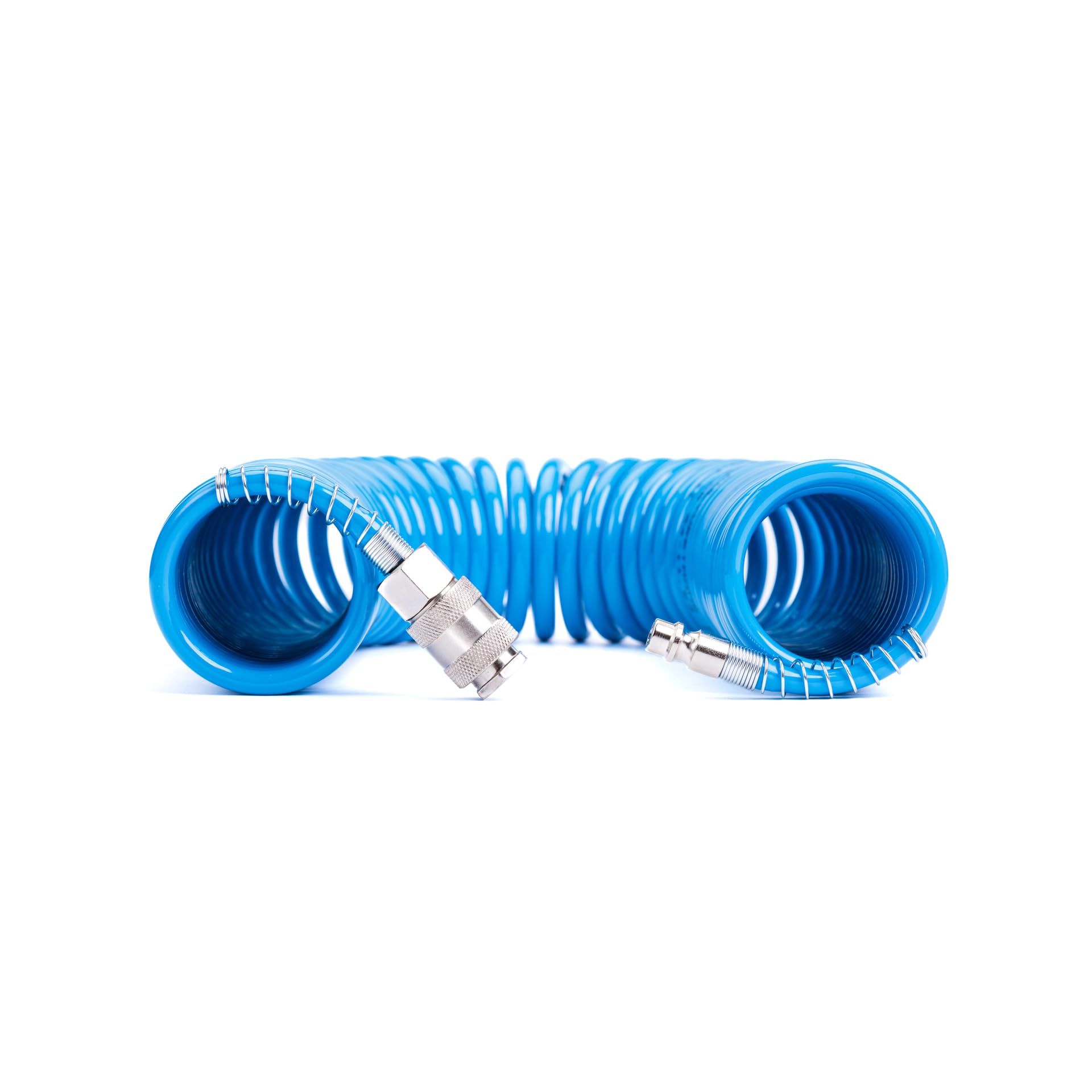 Tubo a spirale per aria compressa in PU poliuretano Ø 5,5 x 8 mm lunghezza 5 mt completo di raccordi ad attacco rapido universale. 100% Made in Italy