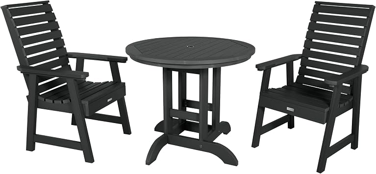 highwood Weatherly 3-Piece Round Dining Set, Black