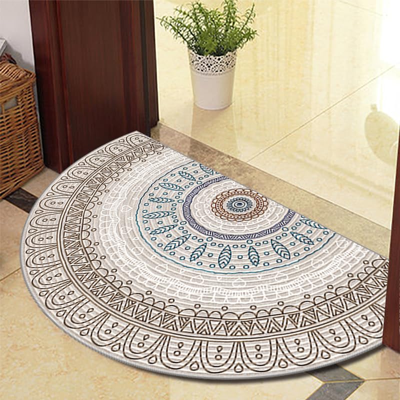 TGDGFKIAS Semi-Circular Carpet, Half Moon Semi Circle Fireside Rugs for Living Room Washable Inside Door Mat Bedrooms(Grey 1210 8 Models,60cm X 100cm)