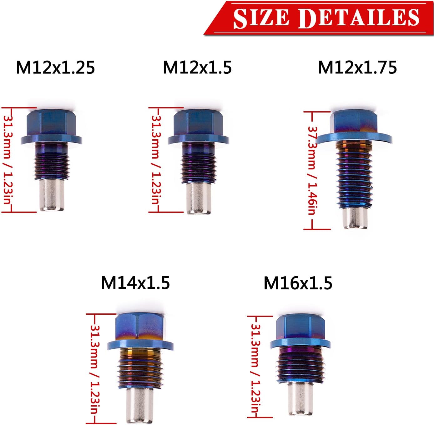 M12 x 1.75 Titanium Alloy Engine Oil Drain Plug with Neodymium Magnet, Copper Crush Washer Compatible Lexus,Toyota, Nissan, Infiniti