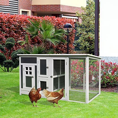 PawHut Pollaio per Galline da Esterno Tetto Impermeabile, Corsa, Zona Nidificazione, Legno, 160x75x80cm - immagine 3