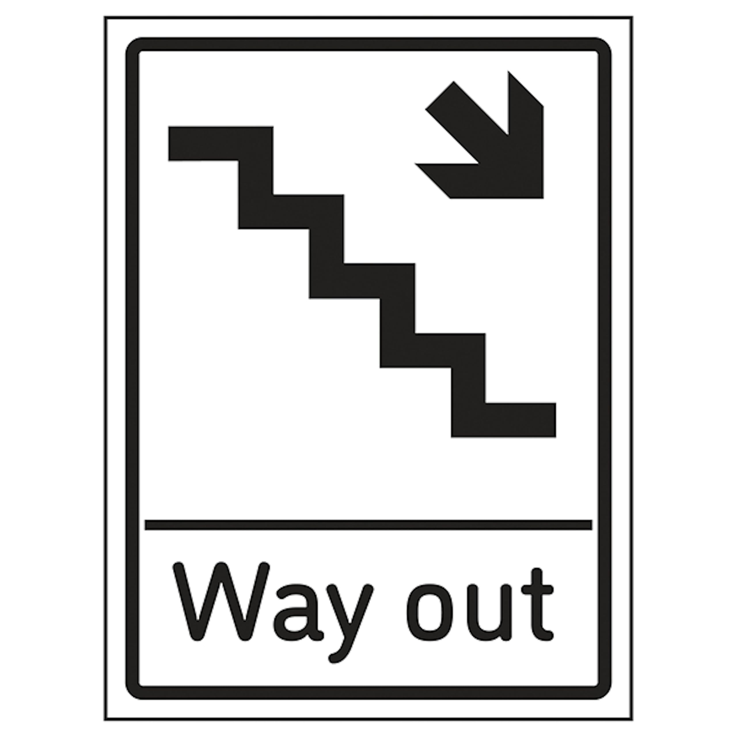 V Safety Way Out Arrow Down Stairs Right 200 x 300 mm - 2mm Super-Tough Rigid Plastic Safety Sign, White