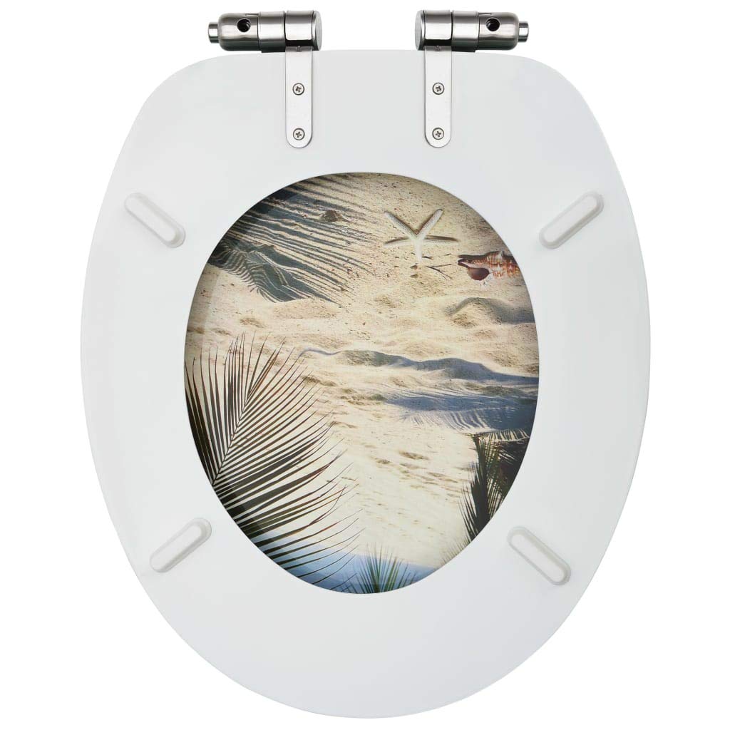 Sedile WC con abbassamento automatico in MDF, design spiaggia, robuste cerniere in zinco cromato, regolabile da 12 a 20 cm, adatto per i comuni WC