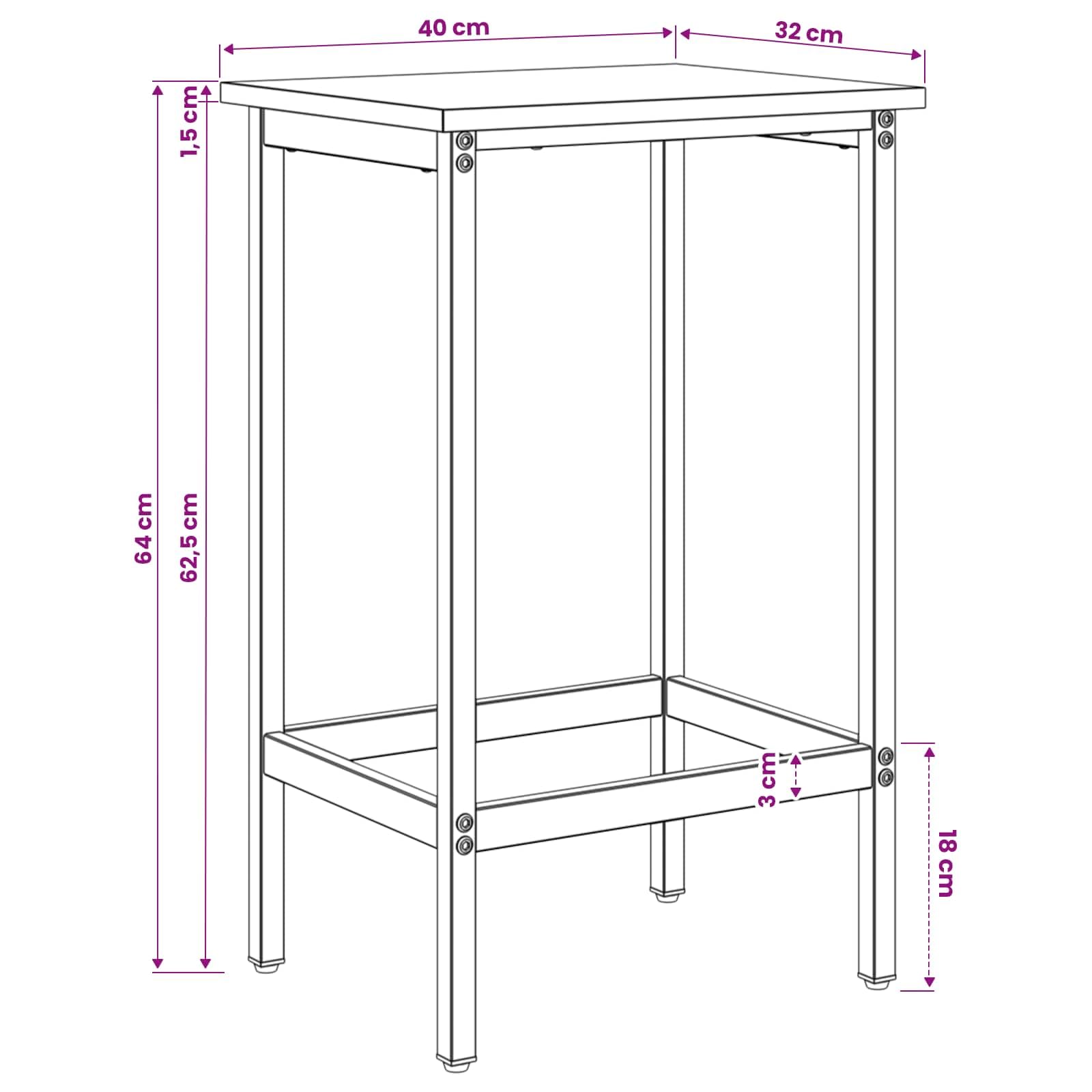 Taburete de bar 2 piezas Roble Artesano 40 x 32 x 64 cm Madera procesada