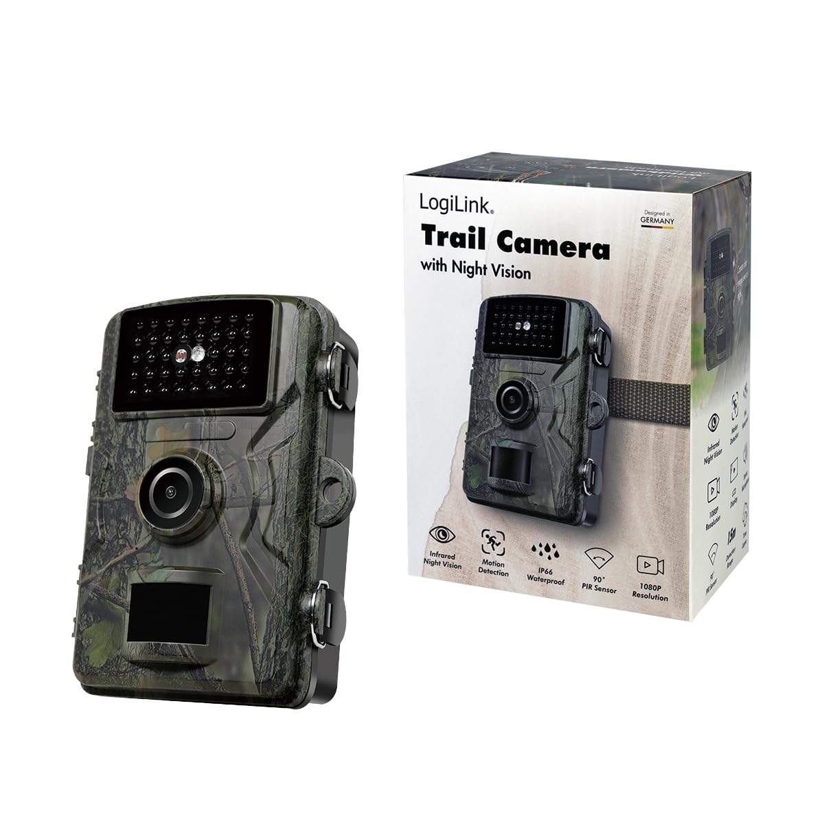 Caméra de Chasse avec Vision Nocturne, déclencheur de Chaleur et de Mouvement, résolution Full HD 1080p (1920 x 1080 (16:9)@30 fps), Protection IP66, Champ de détection Infrarouge Grand Angle de 90°