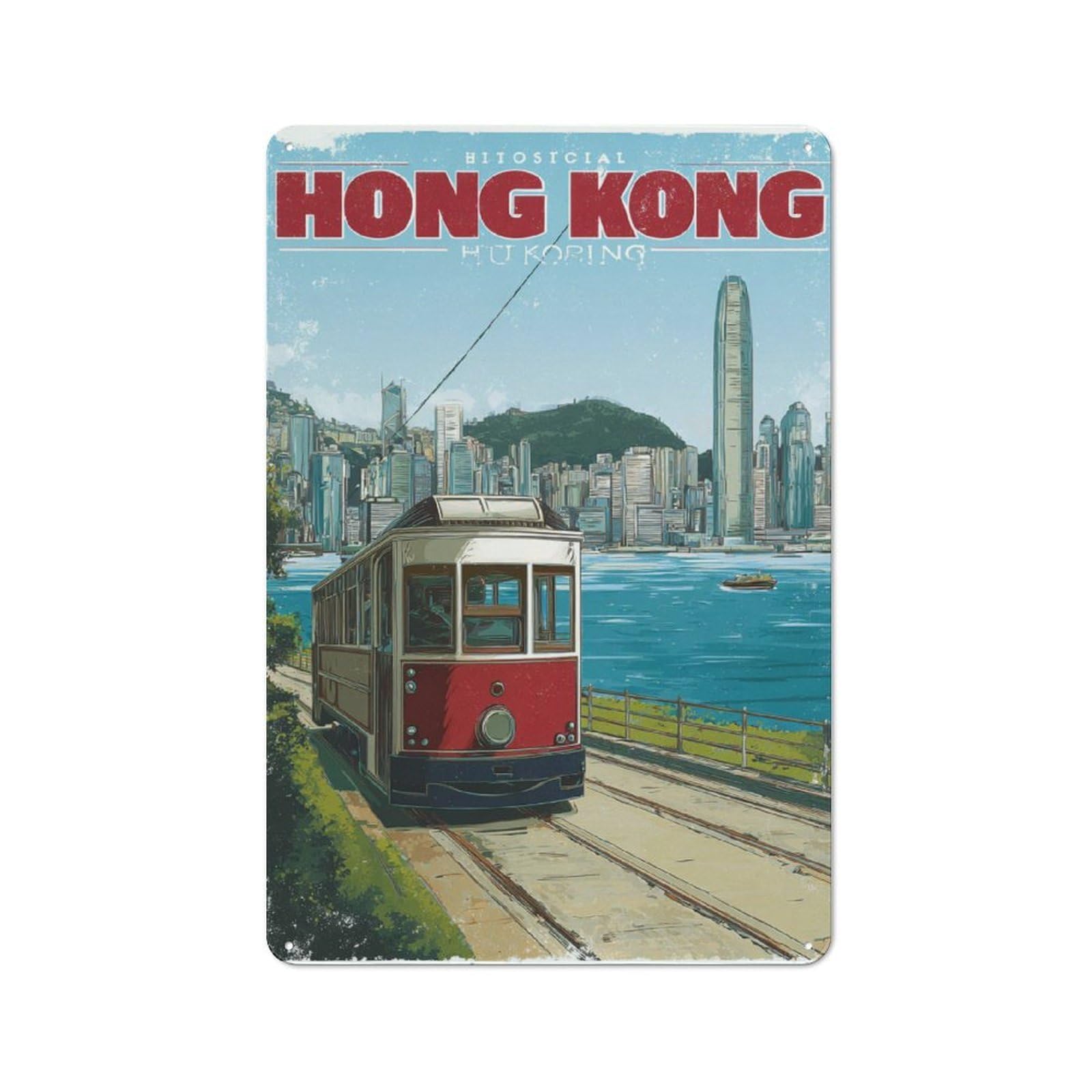 Junmoney Vintage Hong Kong Tram Metal Plaque 30X20cm With For Hallway Wall, Retro Decor, For Wall Display Collectors