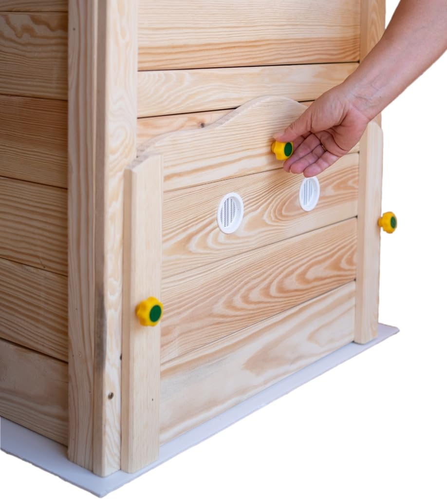 Holz Komposter Rattensicher mit Deckel, Schädlingsschutz, Durchlüftungsgitter und Boden, Gleit-Technik Kompostieren ohne üblen Gerüche, kein Umsetzen mehr, 340 L