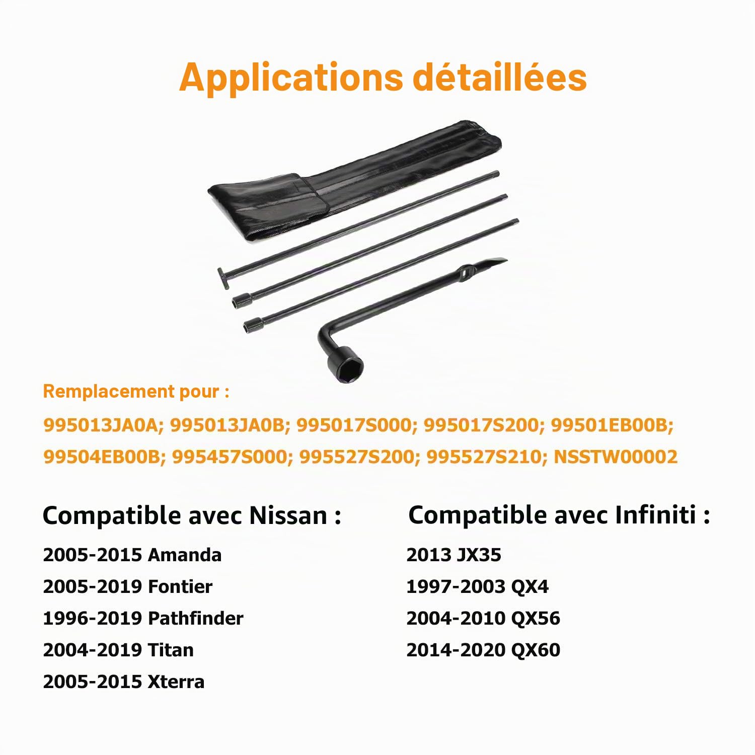 Dr.Roc Compatible avec Le kit d'outils de Pneu de Secours avec poignée de cric de Secours et clé à cosse de Roue 2005-2019 Nissan Frontier Titan Pathfinder 2005-2015 Amanda Xterra et Infiniti