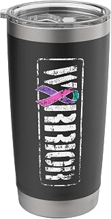 Thyroid Cancer Awareness - Sideways Military Warrior Ribbon Stainless Steel Insulated Tumbler