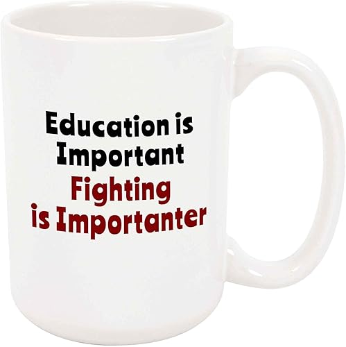 Fighting is Importanter - Taza grande de café o té de 15 onzas, caja de boxeo de combate única, regalo de cumpleaños, idea para él para ella