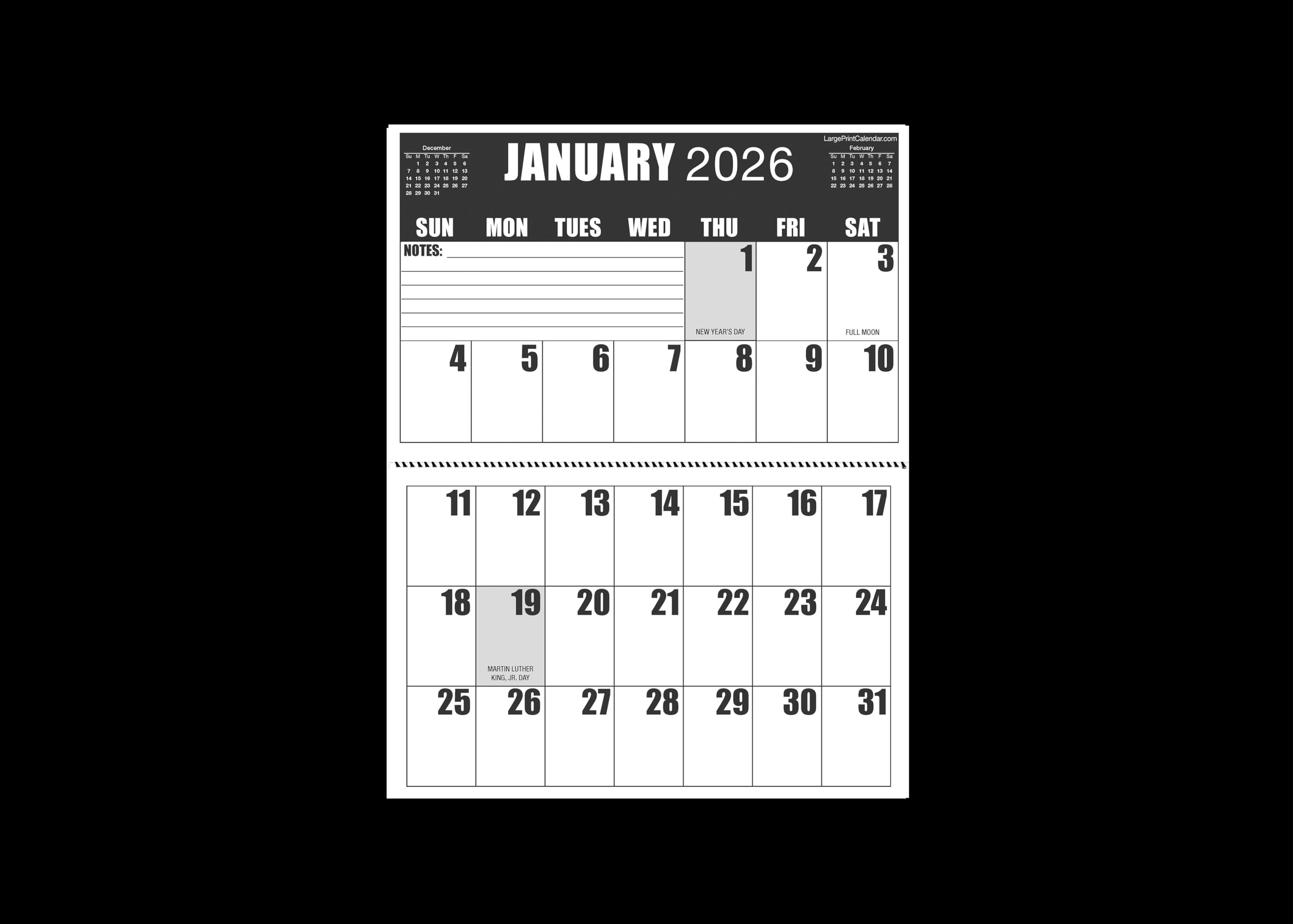 Large Print Jumbo High-Contrast Calendar