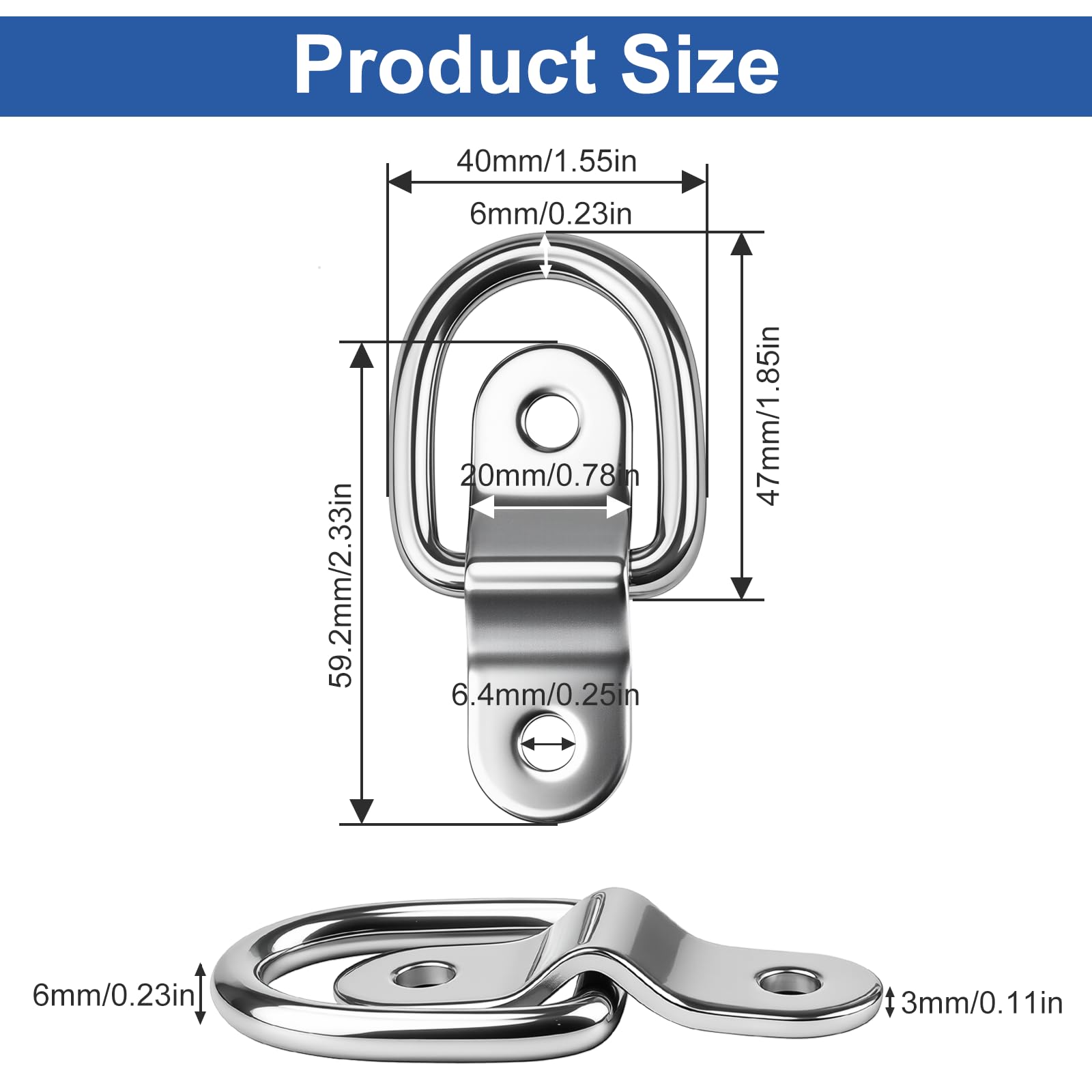 ddckj 4 Pcs D Ring Tie Down Anchor 1/4 Inch Heavy Duty Lashing Rings Stainless Steel for Loads on Case SUV Trailers Truck Camper Motorhome Warehouse Boats Cargo Securing - 3