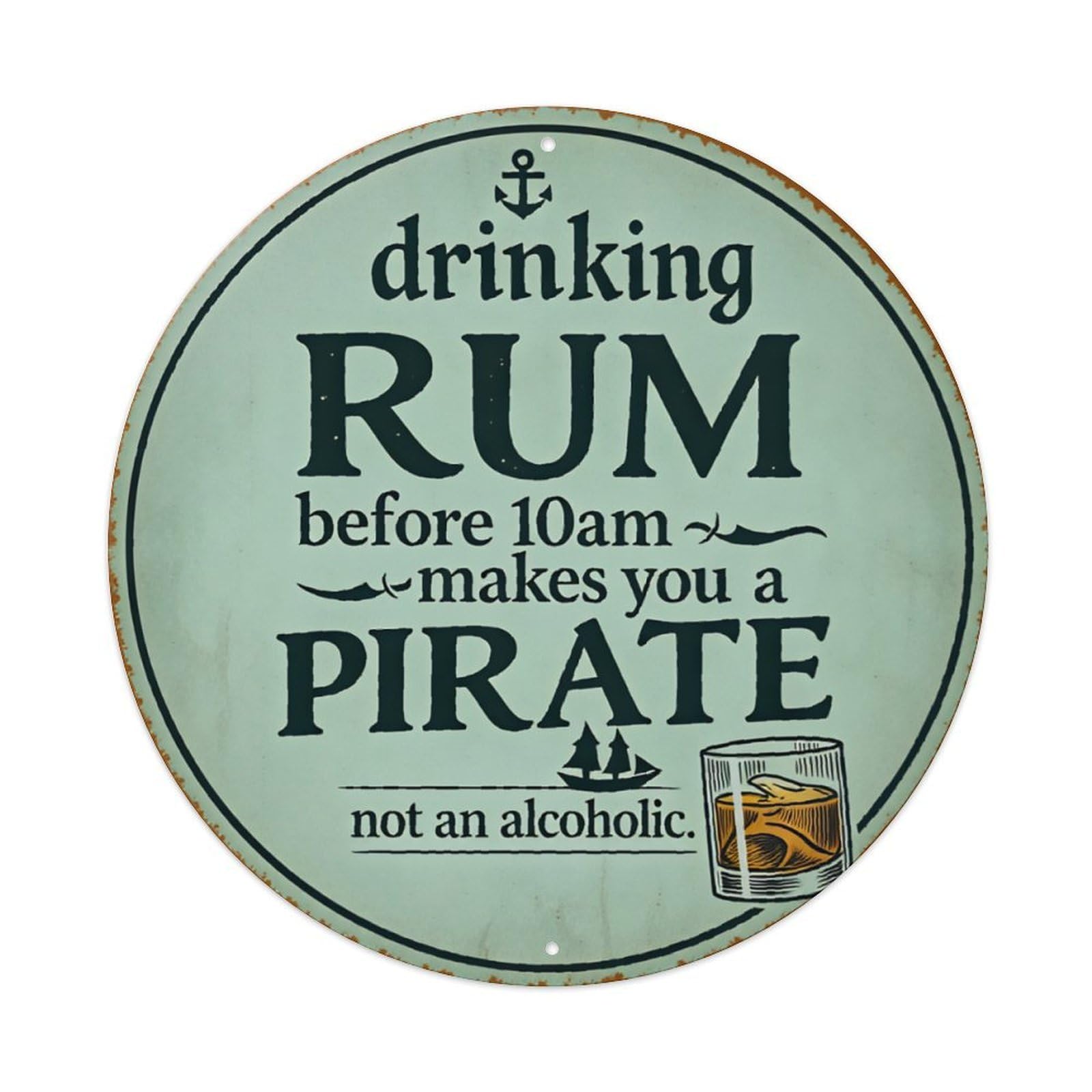 Ldfuieksufg Style Funny Pirate Rum Quote Vintage Round Metal Sign Vintage Aluminium Metal Sign, Retro Wall Decor For Home, Bar, Garage & Farmhouse 20X20cm
