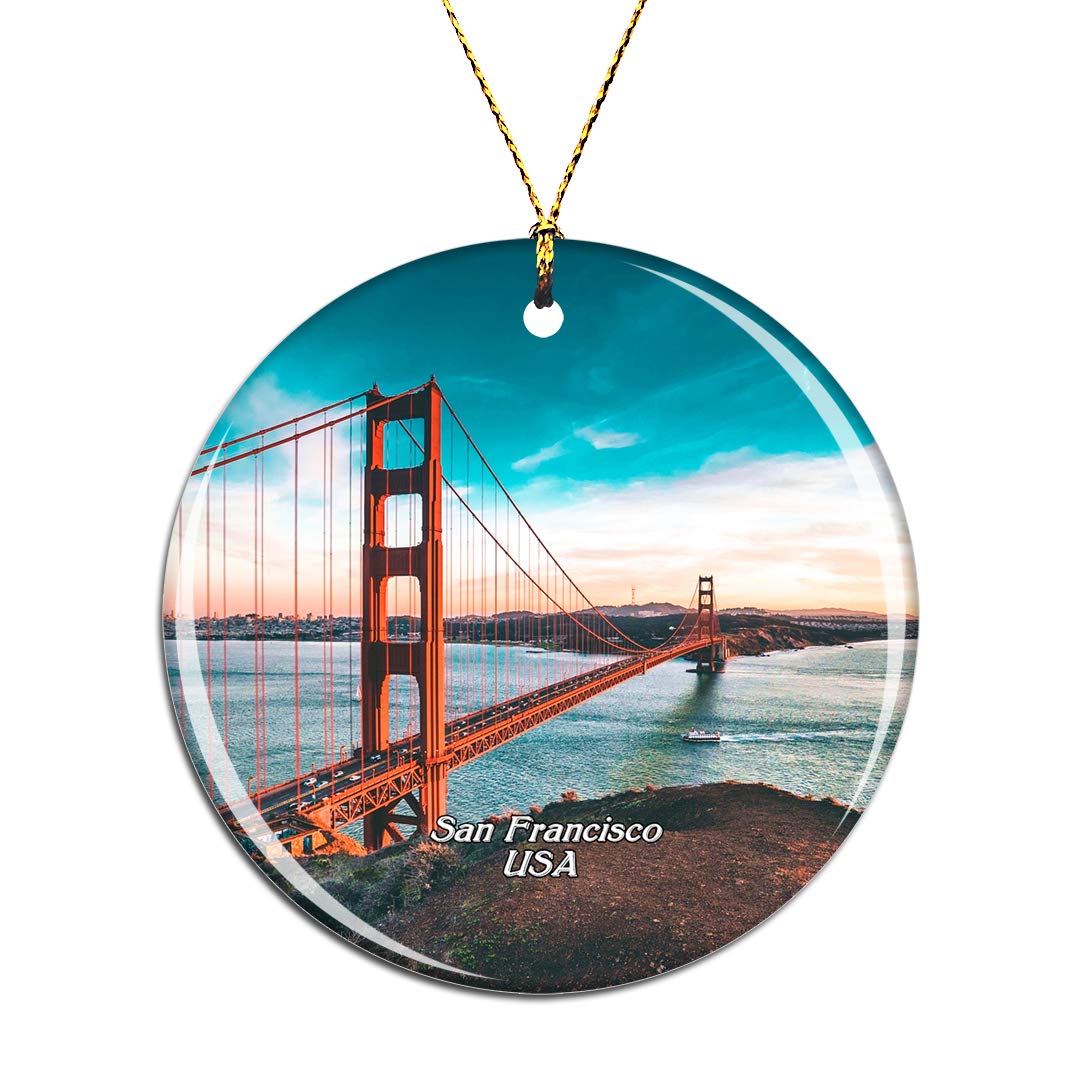 Weekino Ornament-2953 Usa America Golden Gate Bridge San Francisco Christmas Xmas Tree Ornament Decoration Hanging Pendant Decor City Travel Souvenir Collection Double Sided Porcelain 2.85 Inch