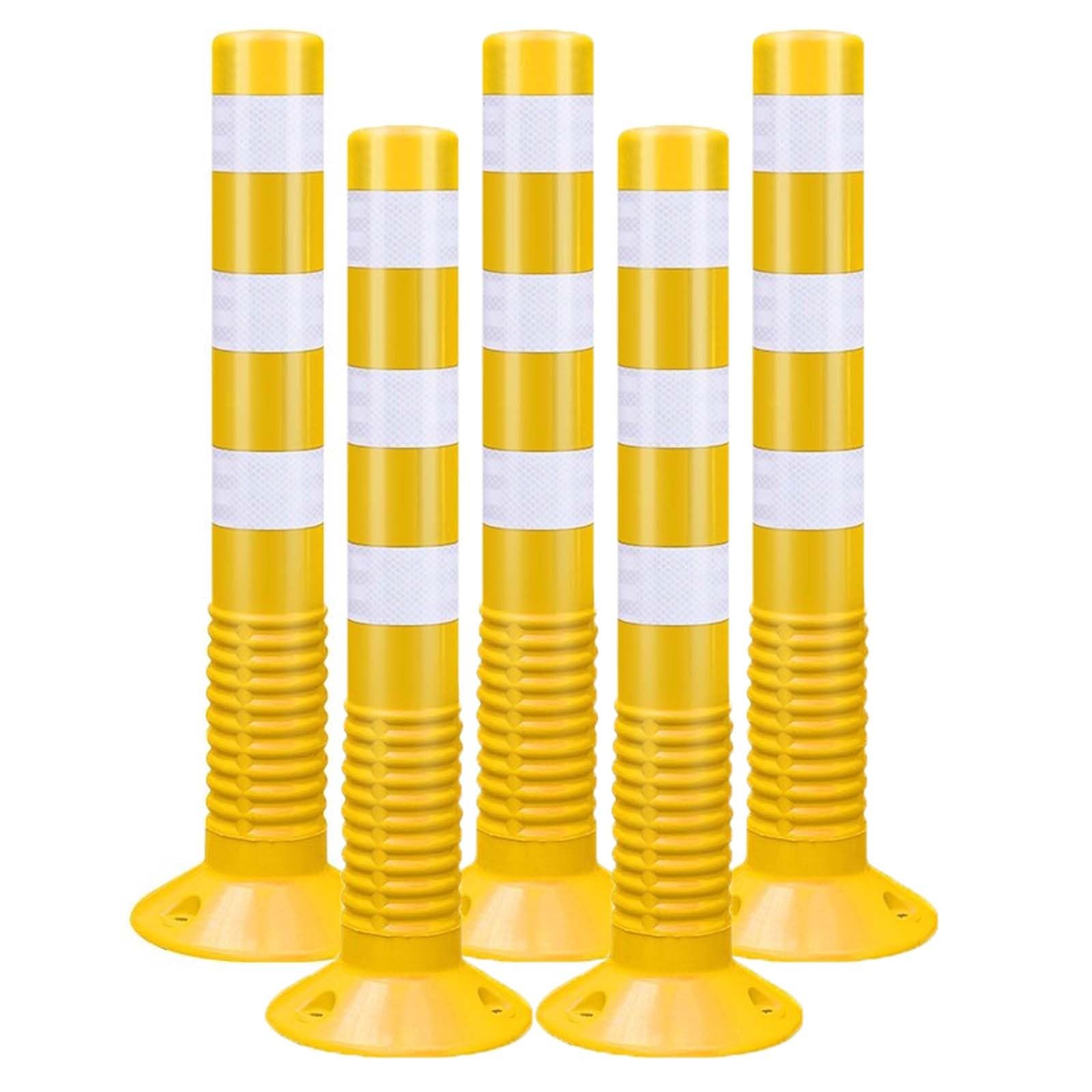 HCZKIUJY Traffic Safety Bollards with Reflective Bands - Durable Plastic Parking Barriers for Driveway and Road Delineation (Yellow 5pcs)
