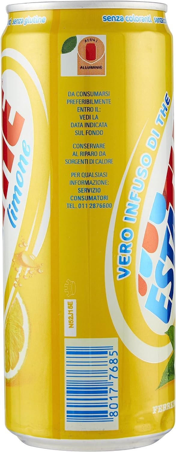 24X Estathe al Gusto di Limone con Vero Infuso di Foglie di Thè Lattina 330ml [CAIYA® BOX da 24 Lattine]