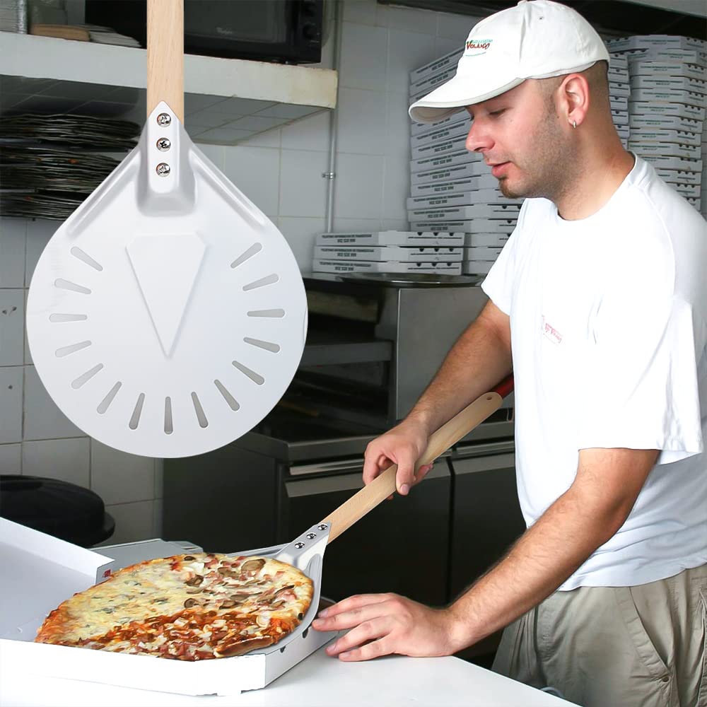 Pala Per Pizza Pala For Pizza In Alluminio Di Alta Qualità Strumenti For Sollevare Bucce Manico In Legno Antiscivolo Torta Pane Paletta Formaggio Tornitrice Accessorio(10in with 40cm hand)