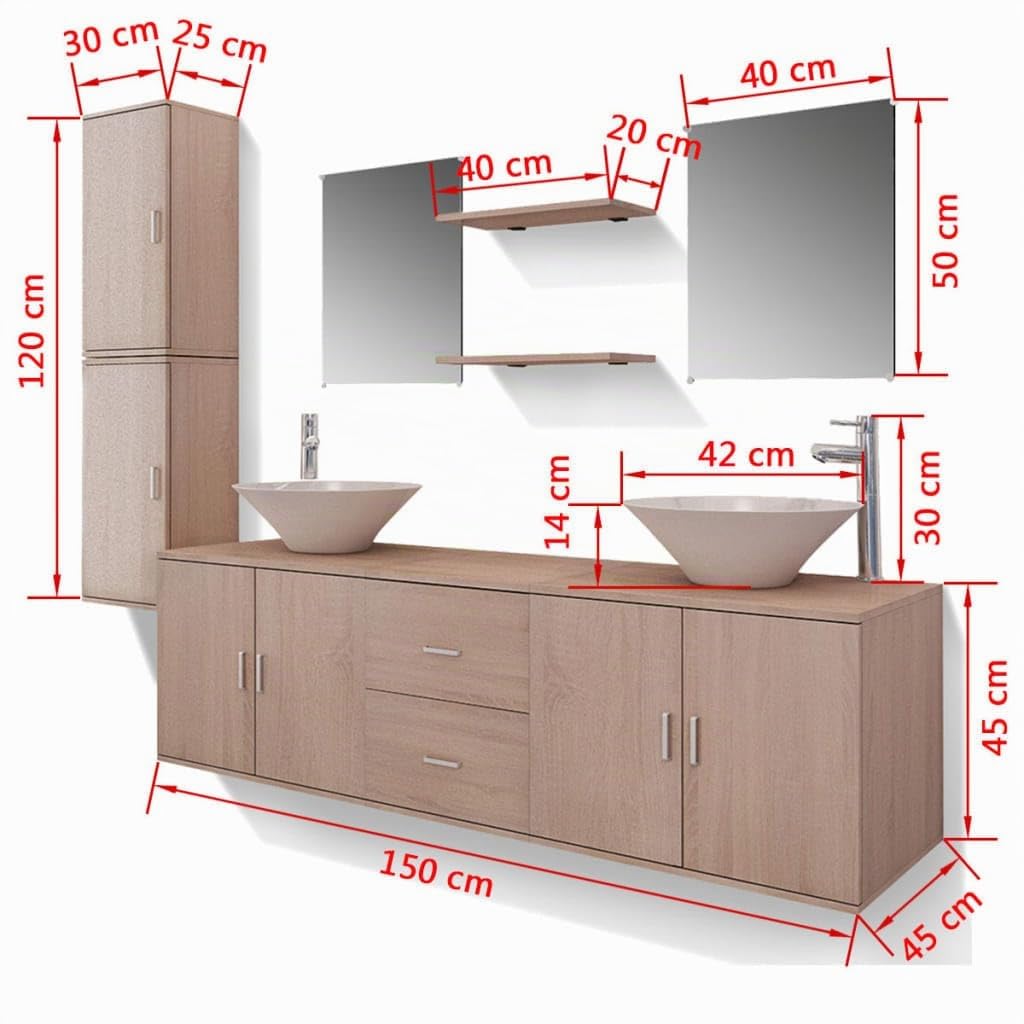vidaXL Set Muebles para Baño con Lavabo y Grifo Incluido Pack 11 Piezas Beige