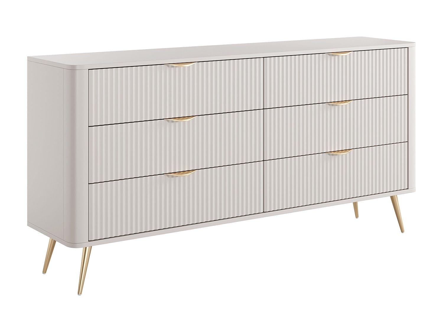 Vente-unique - Commode 6 tiroirs - Beige et doré - ELONARIA II