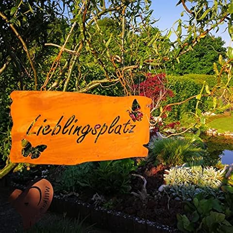 Jecarden Metall Gartenschild Schild - Außen Türschild Rost Spruchtafel 40 X 20 cm Außendeko Gartendeko Lieblingsplatz Cover