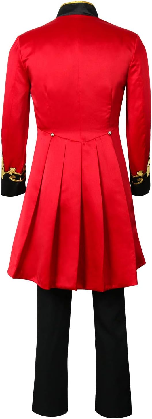 Adult Men Red Circus Ring Master Ringmaster PT Barnum Showman Costume Cosplay Uniform Party Tailcoat Jacket Suit (X-Large, Black/Red)