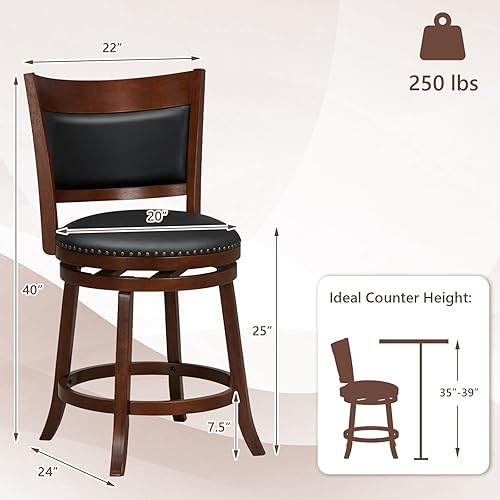 Miniatura 3 de Giantex Juego de 2 taburetes de bar de 25 pulgadas, taburetes giratorios de altura de mostrador con respaldo, asiento acolchado de 20 pulgadas de