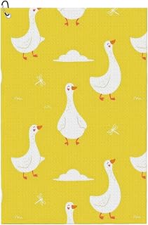 Cute Geese Yellow Golf Towel 24x16 Inches - Quick Drying with Durable Mountain Buckle, Perfect for Practice Fields and Golf Accessories