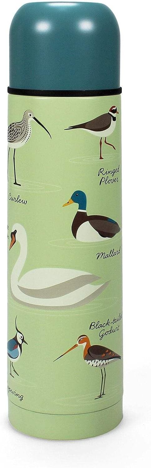 Half Moon Bay Travel Thermal Flask With Cup Lid, 17 Oz Double Walled Stainless Steel, Water Bird