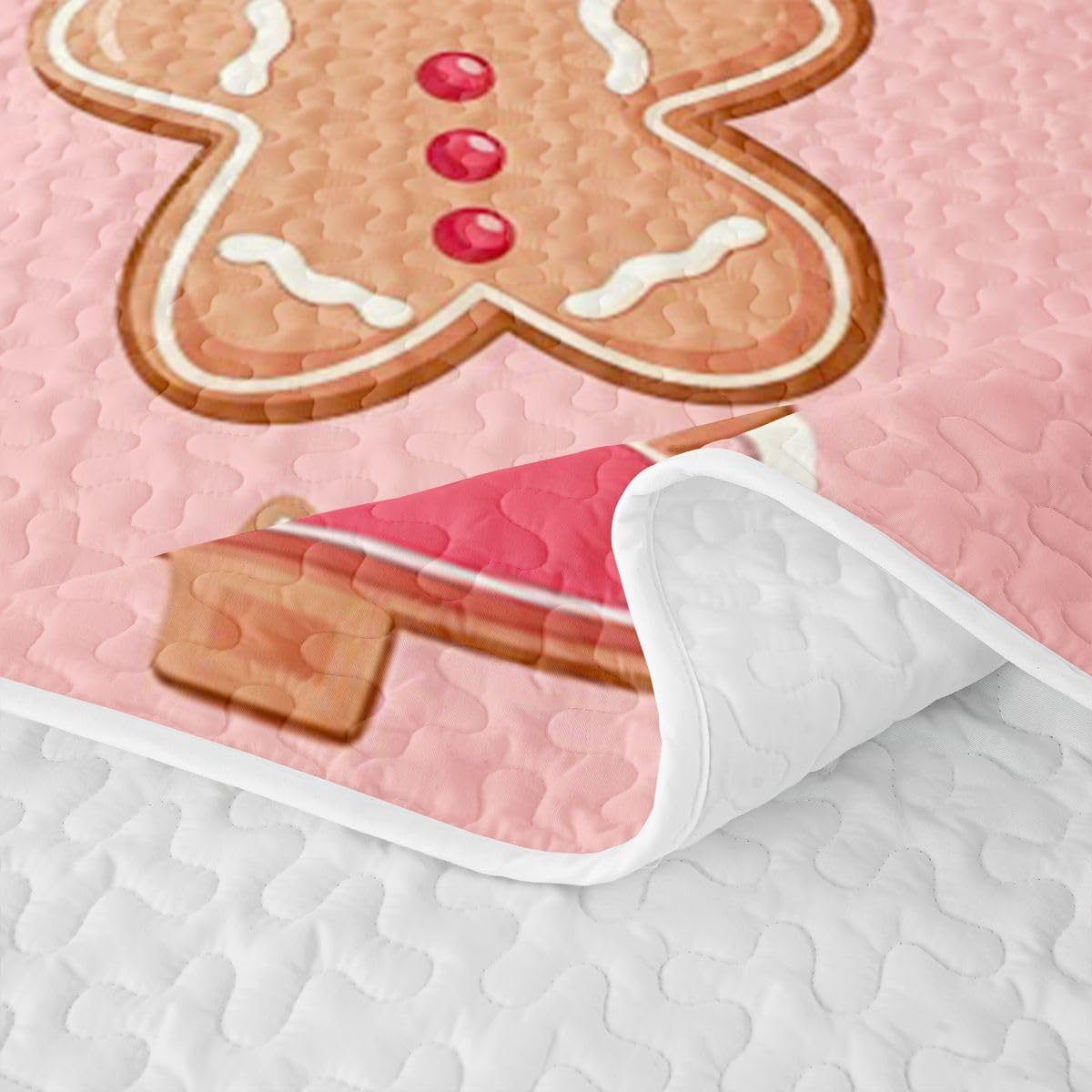 Feelyou Christmas Quilt Set for All Season Gingerbread Cookie Bedspread Twin Size for Kids Boys Girls Pink Quilted Bedding with 1 Pillowcase Coverlet Set Soft
