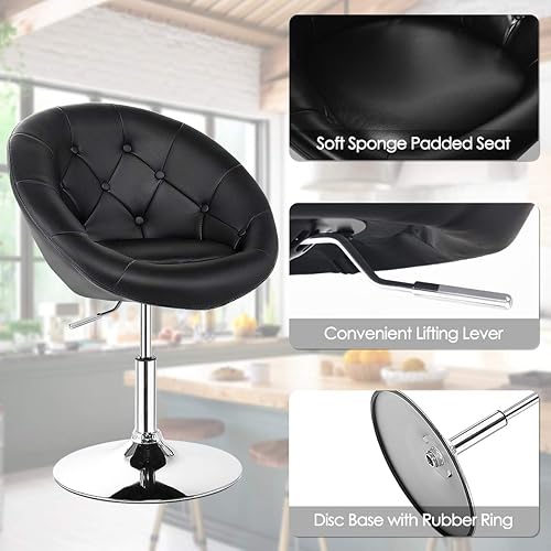 Miniatura 7 de Costway - silla giratorio, estilo contemporáneo y tapizado acentuado, respaldar redondo y cola cromada, Acero, Negro