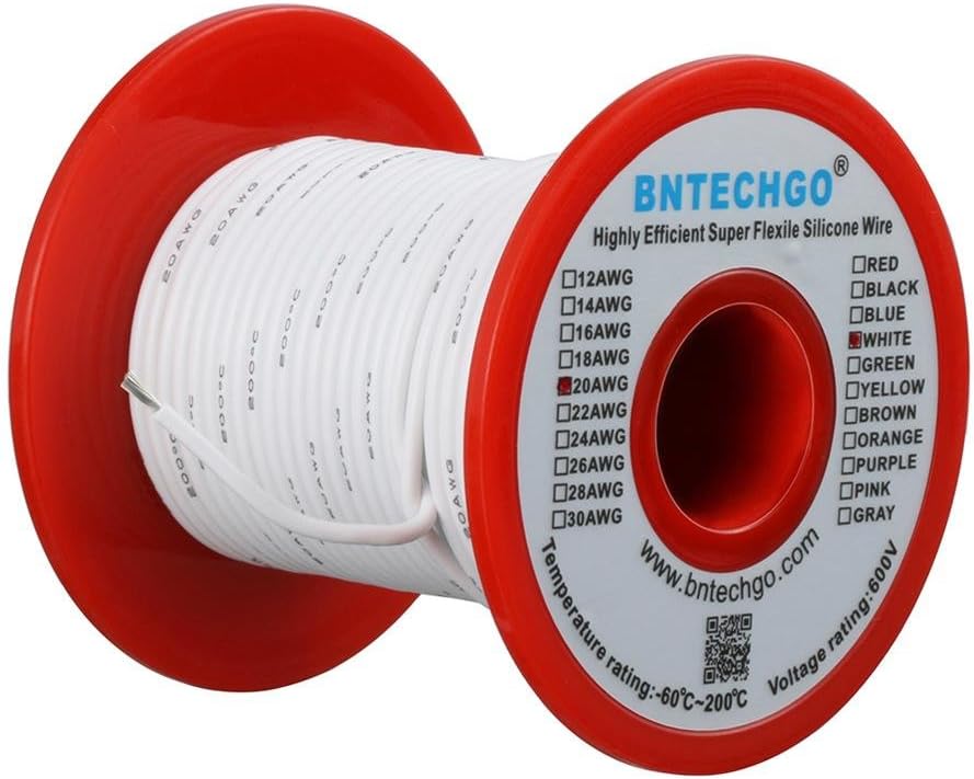 BNTECHGO 20 Gauge Silicone Wire Spool 100 ft White Flexible 20 AWG Stranded Tinned Copper Wire