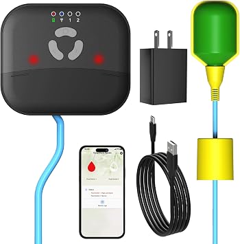 WiFi Sump Pump Alarm with Backup Battery, Smart High/Low Water Level Monitor with Phone Alerts, 10Ft Float Switch, IP44 Splash-Proof,90dB Loud Siren for Septic Tank, Basement and Cistern
