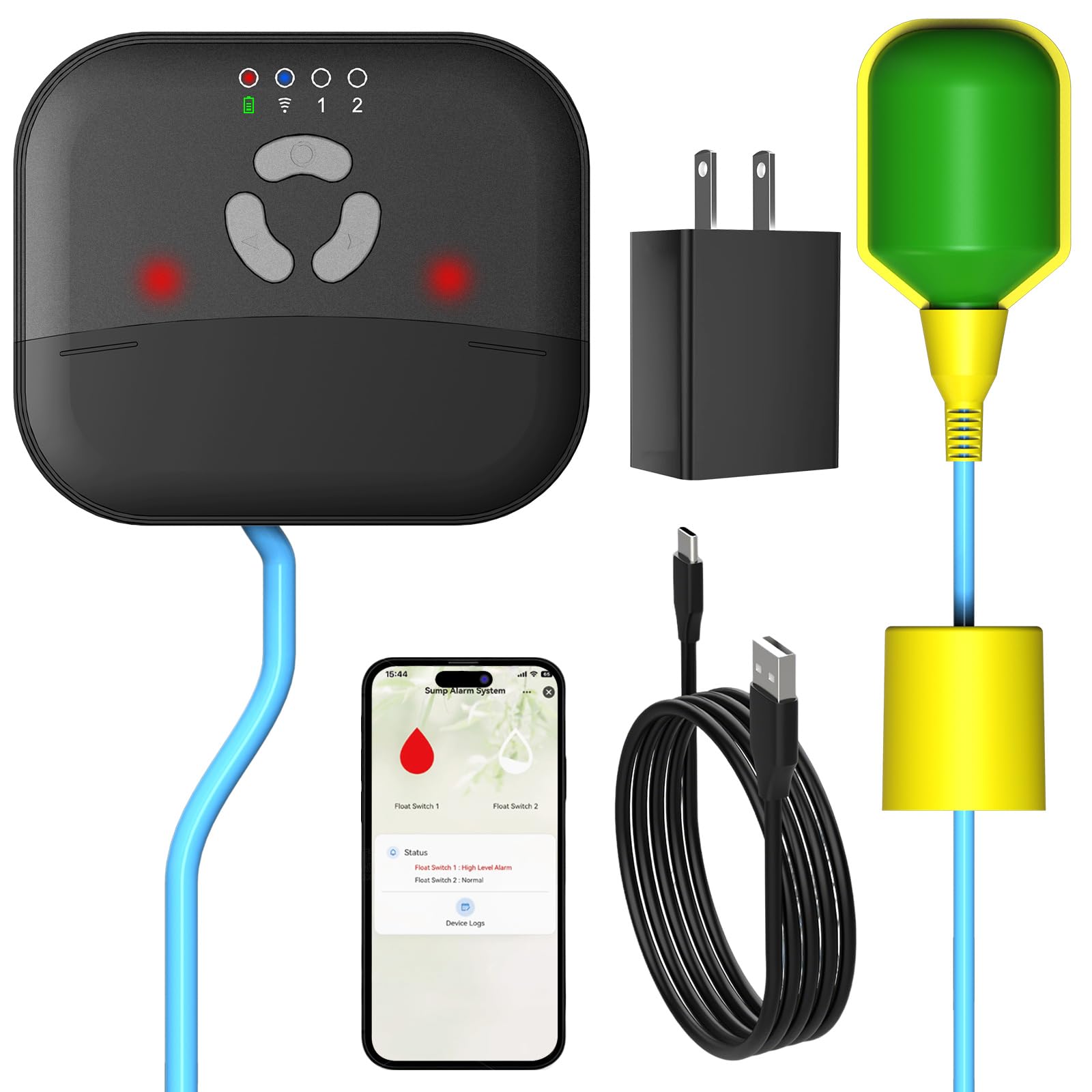 LUCKYDUO WiFi High/Low Sump Pump Alarm, Smart Water Level Alert with App Notification, Water Lever Sensor Detector for Indoors/Outdoors with 10ft