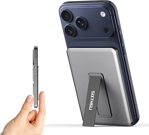 SIXTHGU Magnetic Slim Portable Charger with Stand, 5000mAh Wireless Power Bank[Alloy-Made], PD 20W Fast Charging Compatible with iPhone 16/15/15 Pro/15 Pro Max,for iPhone 14/13/12 Series