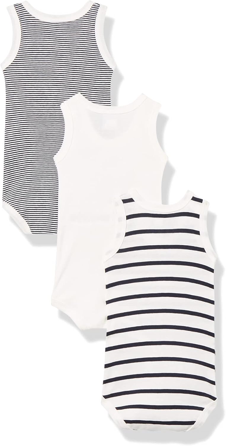 Petit Bateau Babies' Stripy Sleeveless Cotton Bodysuits - 3-Pack STYLE A02EI SIZES 3-36 MONTHS
