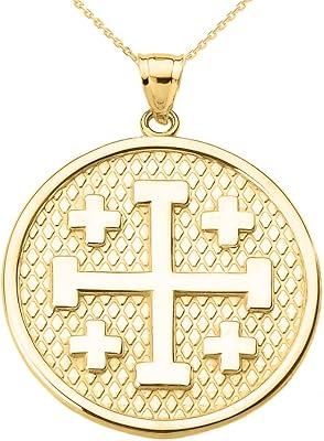 Engravable Jerusalem Cross Pendant Necklace in 14k Yellow Gold