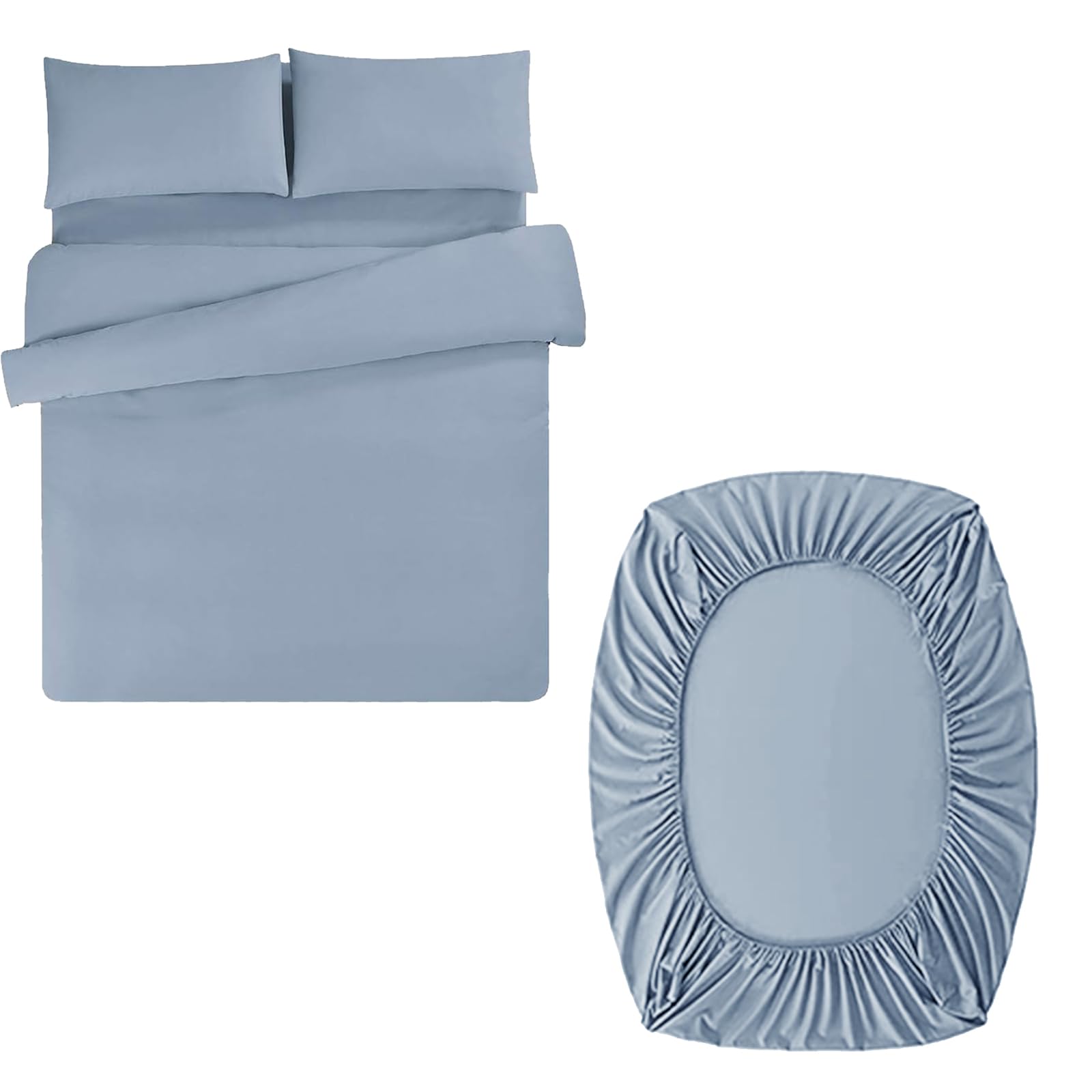 Aisbo Blue Light Superking Duvet Set With Sheet - Light Blue 4 Pieces Microfiber Bedding Set For Super King Bed, Includes Duvet Cover, Fitted Sheet And Pillowcases