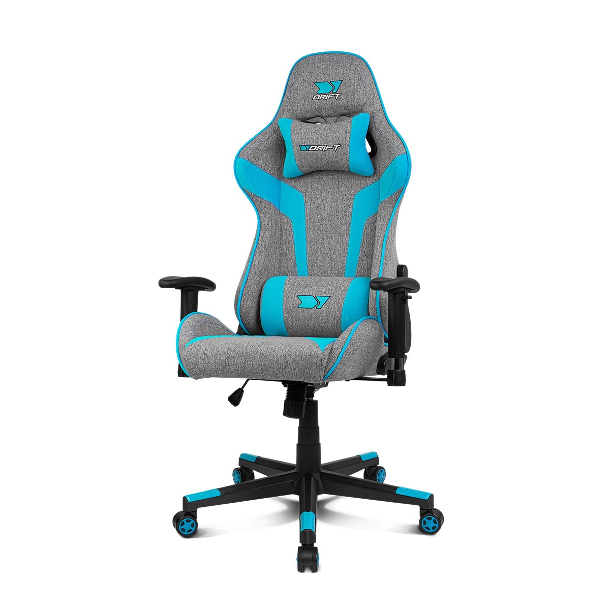 DRIFT GAMING DR90 – Silla Gaming ergonómica con reposacabezas y Lumbar, Respaldo reclinable 135°, Brazos 2D Ajustables, Tejido Transpirable, Base de Nylon y pistón de Gas Clase 4 – Gris/Azul