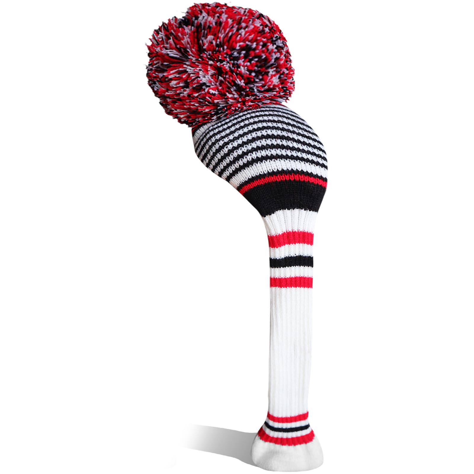 Golf Club Wood Head Covers Pom Value 1 3 Pack, Premium Knitted Driver and Wood Protection with Secure Elastic Fit, Stylish Classic Striped Design for Men & Women Choose (White&Red-Driver-1 Pcs)