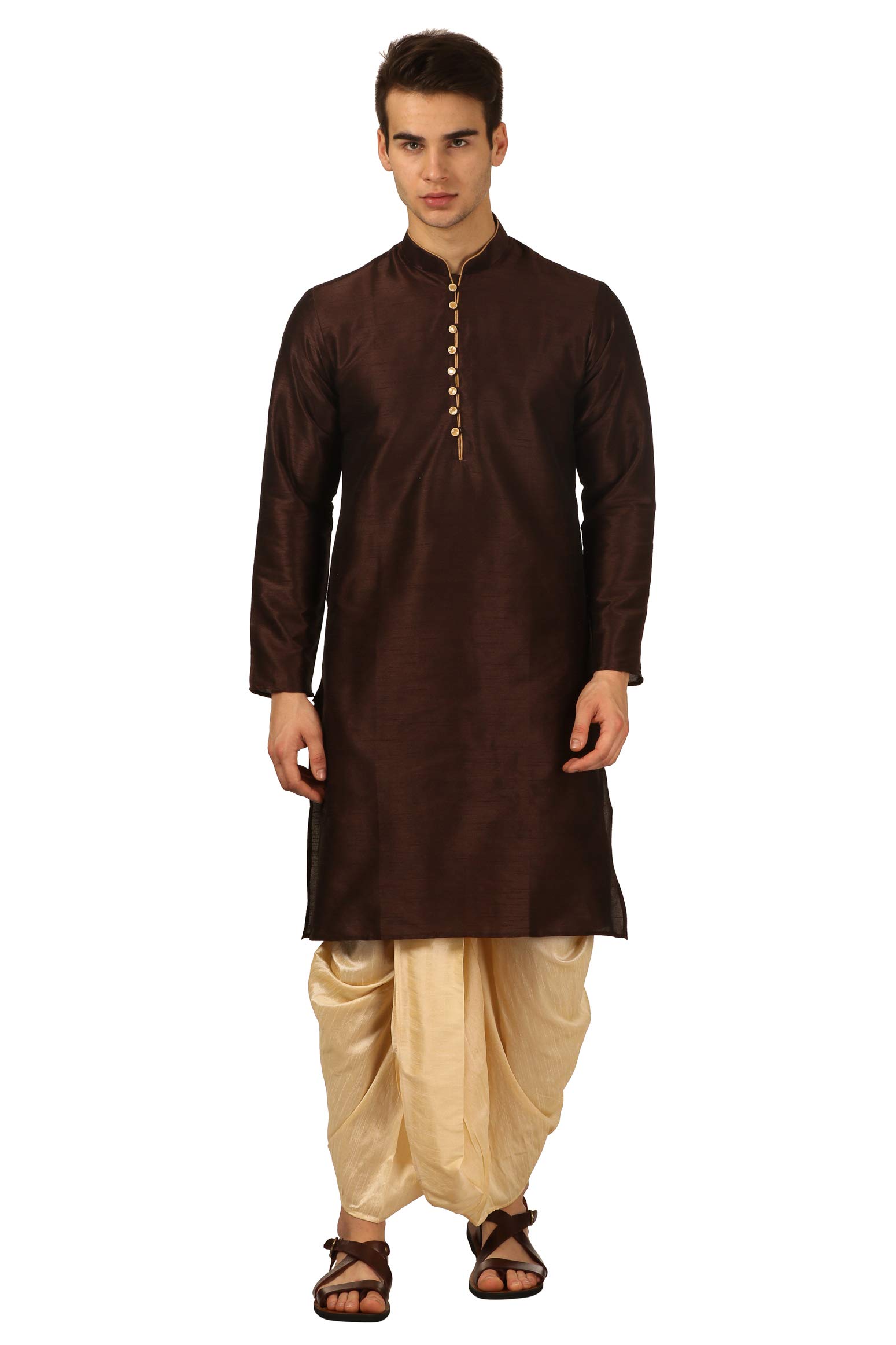 royal kurta Men's Art Silk Dhoti Kurta Set (Brown)-picture-21