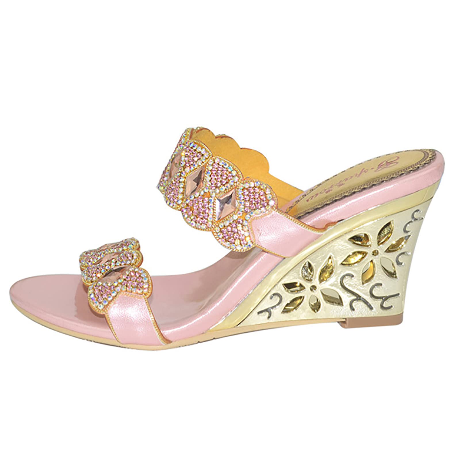 GXNRHG Zapatos de Mujer Verano Playa Rhinestone Vestido Sandalias Cómodo Gladiador Bohemia Slip On Tacones Altos Sandalias Zapatos