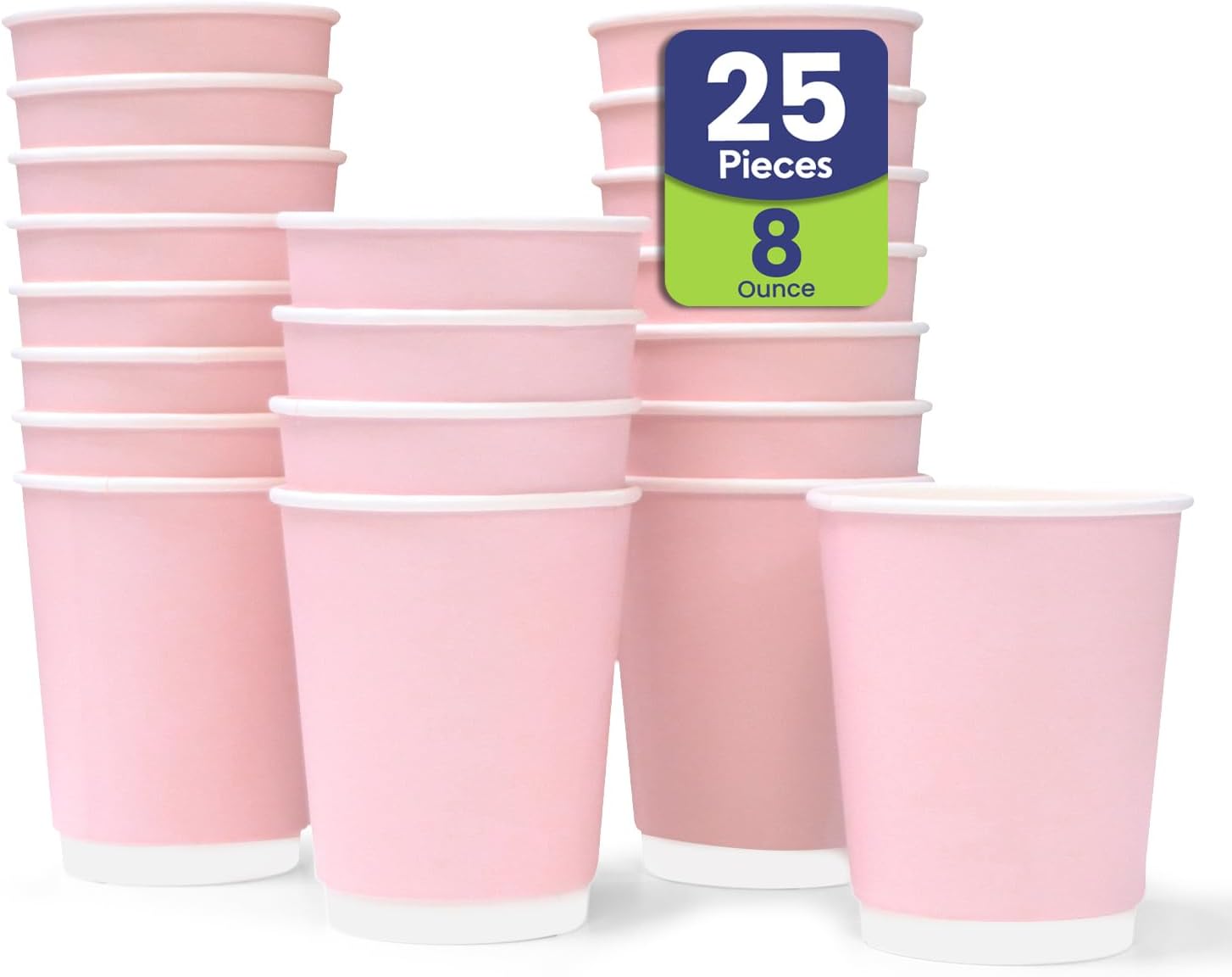 Packing 8 oz 25 Pcs Disposable Double Wall Paper Coffee Cups Pink Paper Cups for Hot and Cold Beverage Water Juice Coffee Tea Party Wedding Bride Shower Supplies