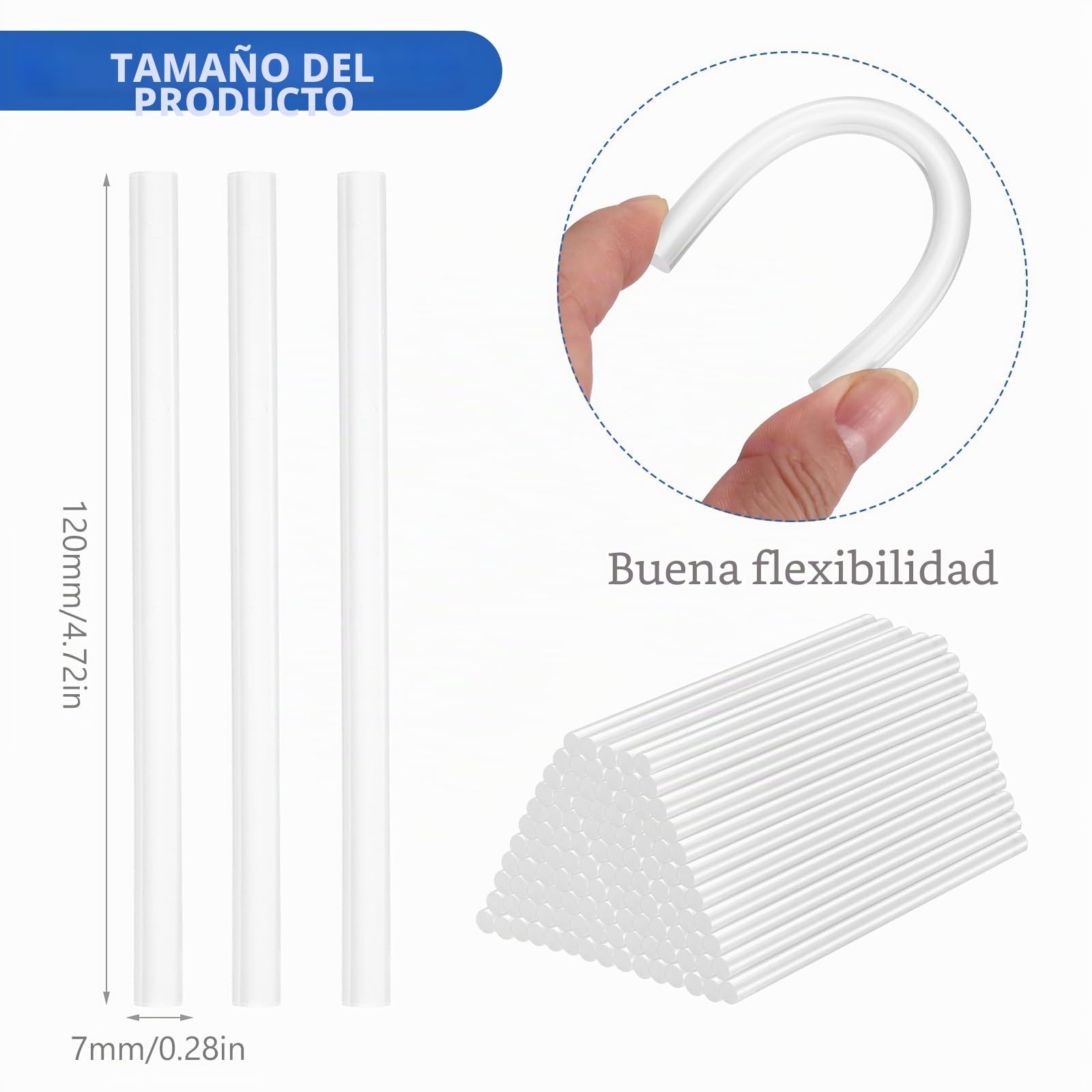 160 Piezas Barras de Pegamento Caliente, 7 mm x 120 mm Barras de Pegamento,Barras Silicona Transparente Universales para Pistola de Pegamento Caliente, Bricolaje, Artesanías