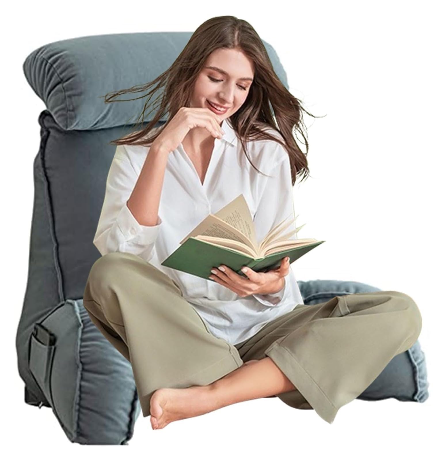 Iulgfsc Blue Gray Reading Pillow， Soft Cozy Large Adult Backrest Lounge Cushion
