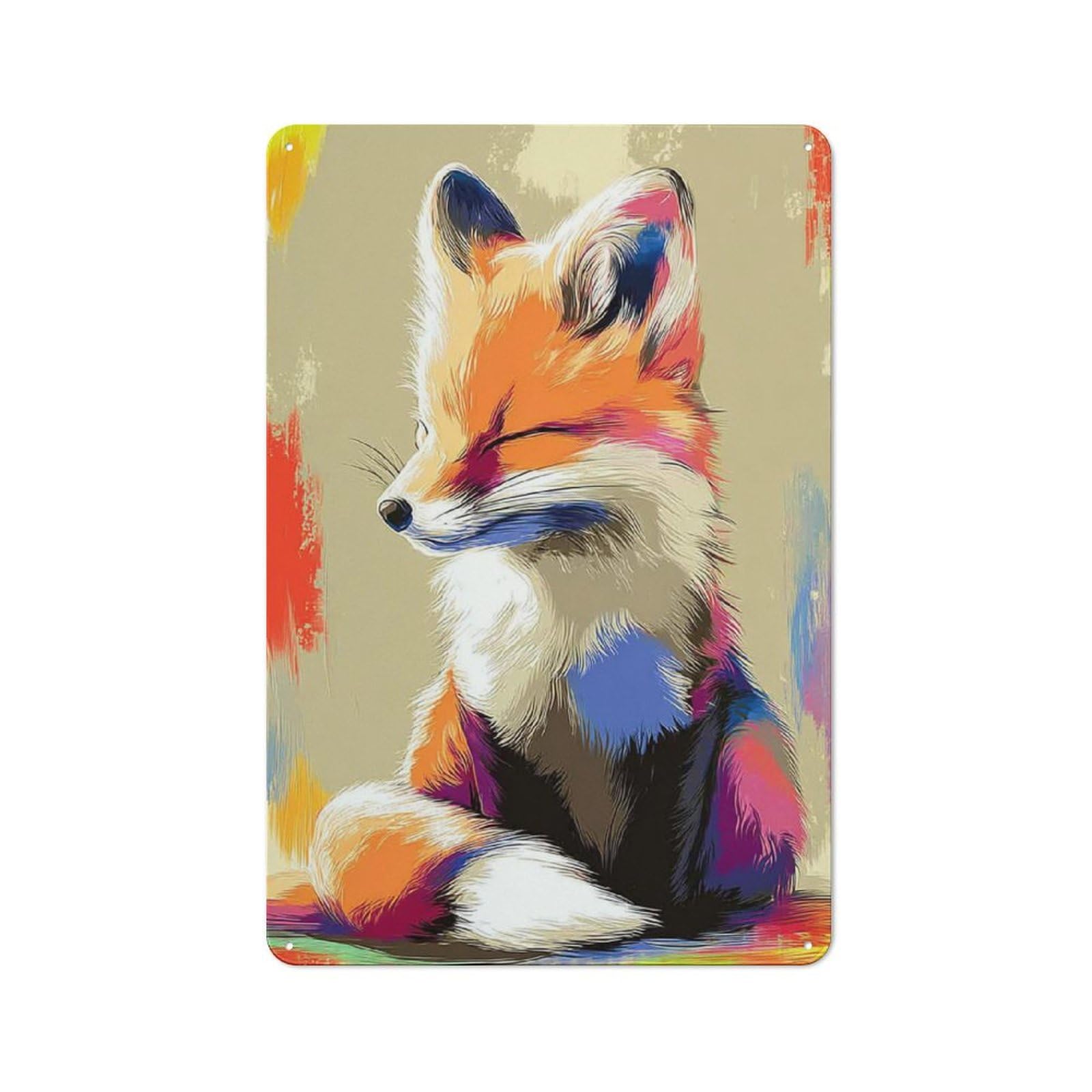 Junmoney Colorful Fox Illustration Rustic Tin Sign 30X20cm, Vintage Porch Wall Decor For Conservatory, Home Bar Or Utility Room