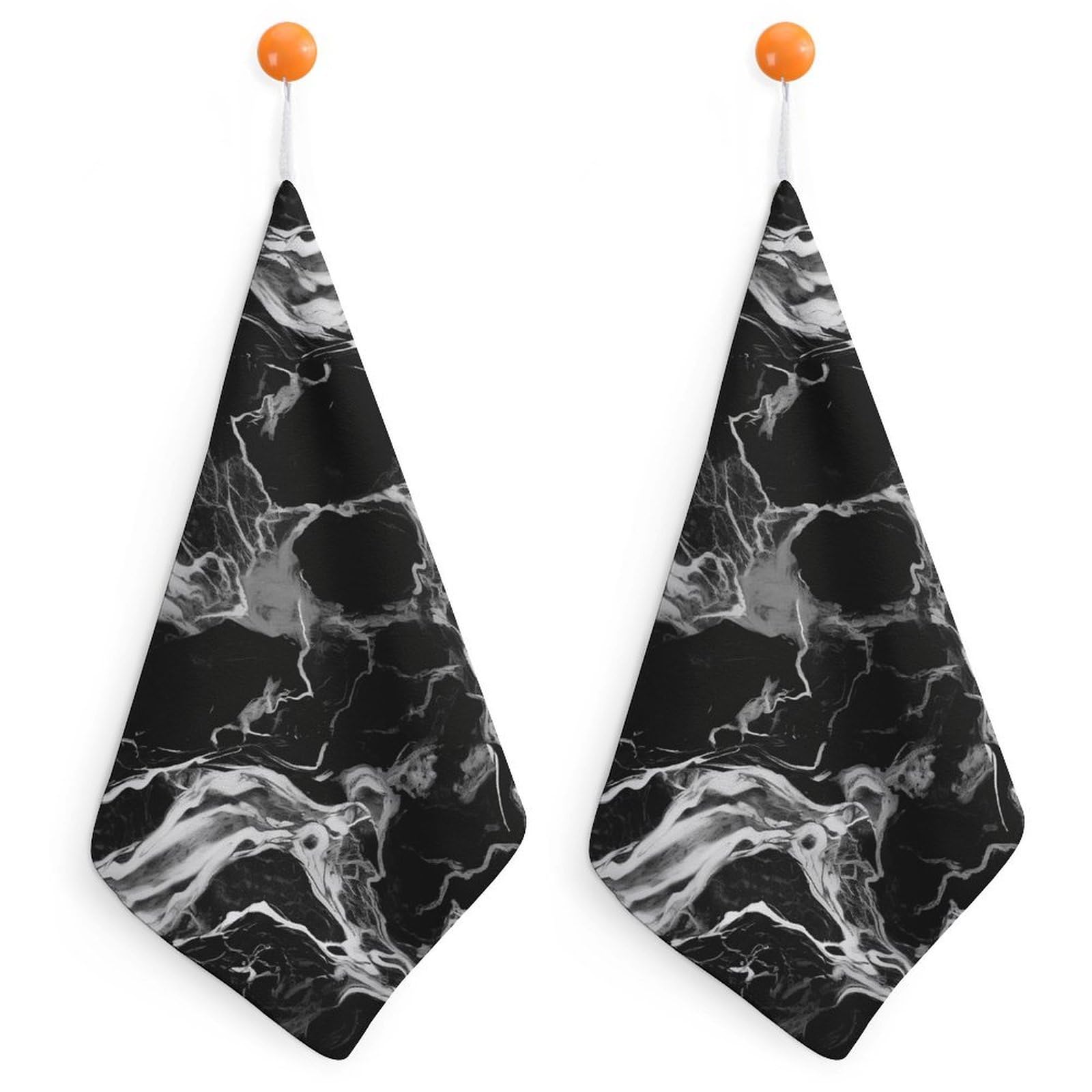 VstaDank Black and White Marble Washcloth with Hanging Loop Quick Dry Microfiber Hand Towel Highly Absorbent Wash Cloth Reusable Makeup Remover Cloth Soft Feel Fingertip Towel for Bathroom